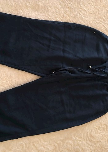 Düğmeli Lacivert Keten Kadın Pantolon - Görsel 2