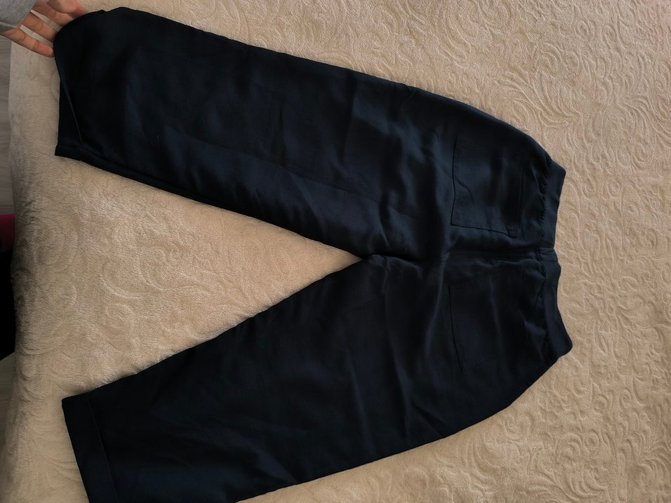 Düğmeli Lacivert Keten Kadın Pantolon - Görsel 4