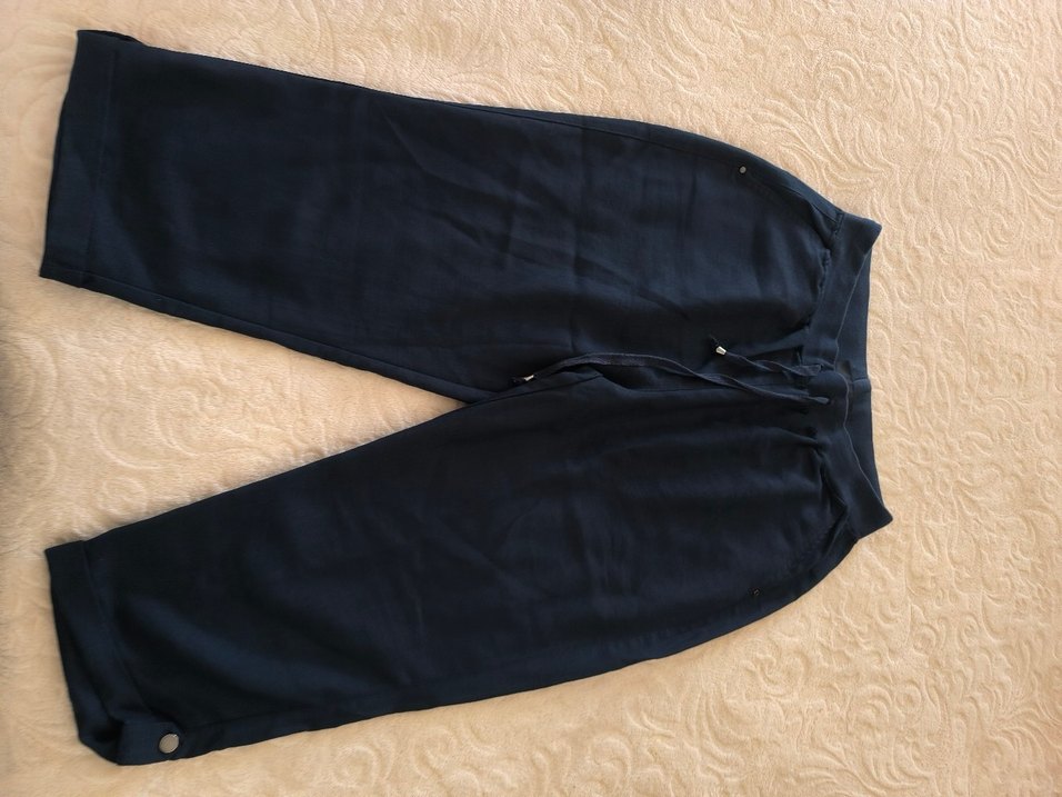 Düğmeli Lacivert Keten Kadın Pantolon - Görsel 2