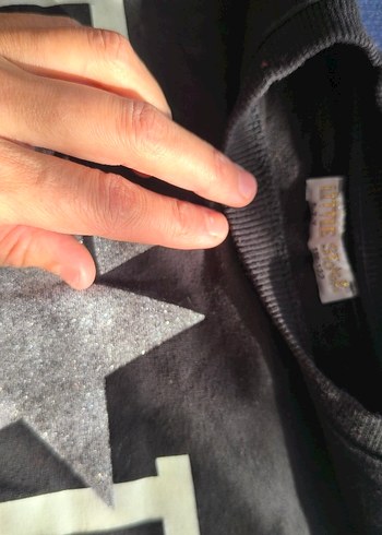 Kız Çocuk Gri Denim Baskılı Tişört - Görsel 4