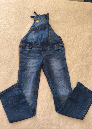 Düğmeli Mavi Denim Kadın Uzun Tulum - Görsel 2