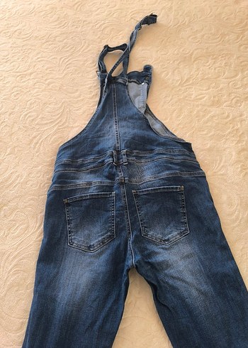 Düğmeli Mavi Denim Kadın Uzun Tulum - Görsel 5