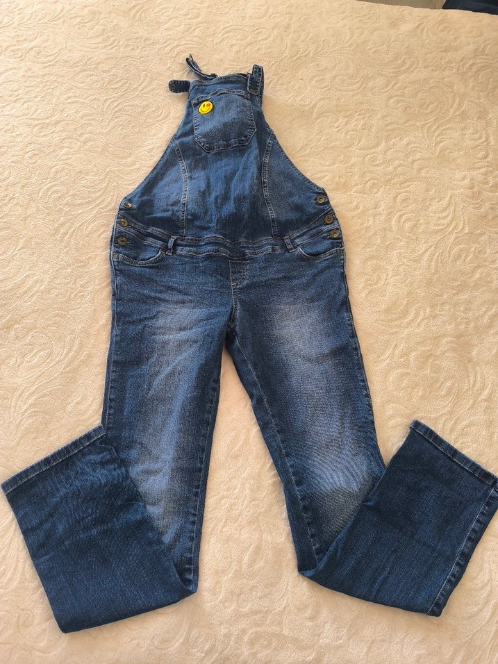 Düğmeli Mavi Denim Kadın Uzun Tulum - Görsel 2