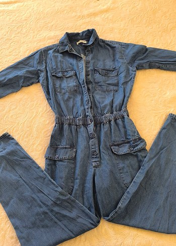 Kadın Mavi Denim Uzun Kollu Tulum - Görsel 4