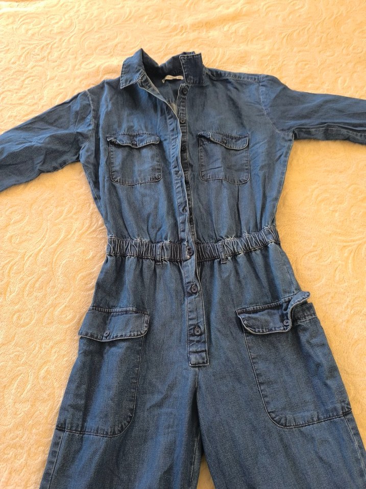 Kadın Mavi Denim Uzun Kollu Tulum - Görsel 5