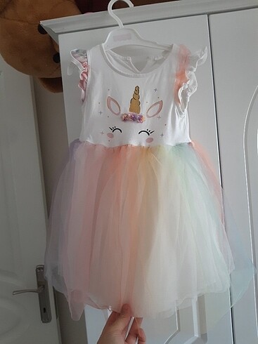 4 Yaş Beden beyaz Renk Unicorn elbise