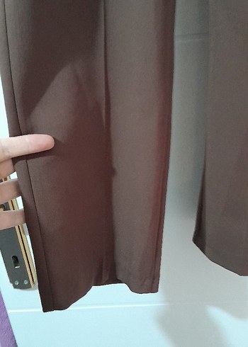 46 Beden Kahverengi Kemerli Kadın Kumaş Pantolon