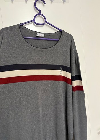 Gri Çizgili Erkek Pamuklu Triko Kazak - Görsel 2