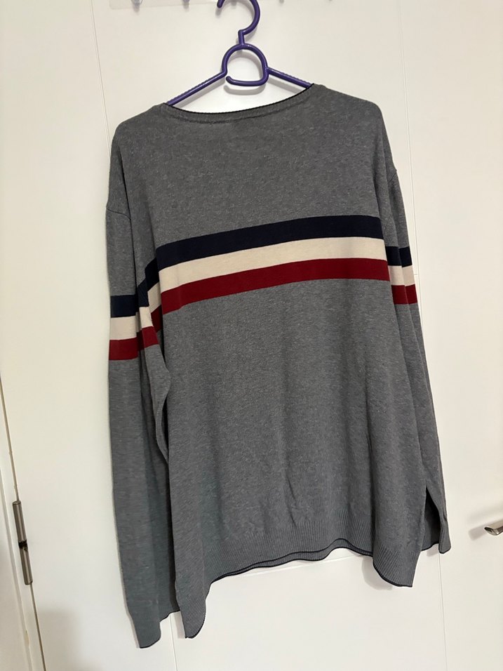 Gri Çizgili Erkek Pamuklu Triko Kazak - Görsel 3