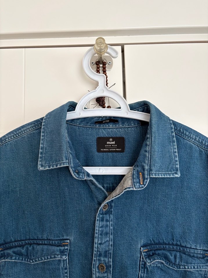 Erkek Mavi Denim Gömlek Uzun Kollu - Görsel 3