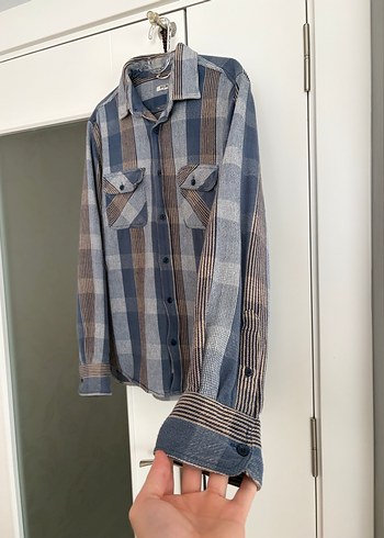 Gri Kareli Uzun Kollu Denim Erkek Gömlek - Görsel 2