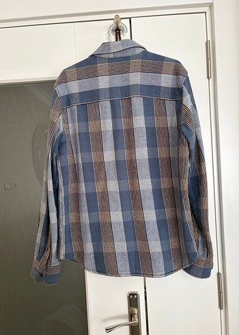 Gri Kareli Uzun Kollu Denim Erkek Gömlek - Görsel 4