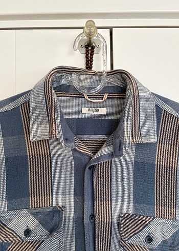 Gri Kareli Uzun Kollu Denim Erkek Gömlek - Görsel 3