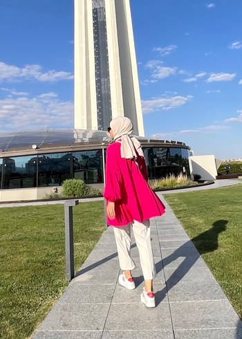 Diğer Pembe Yüksek Yakalı Salaş Kadın Tunik