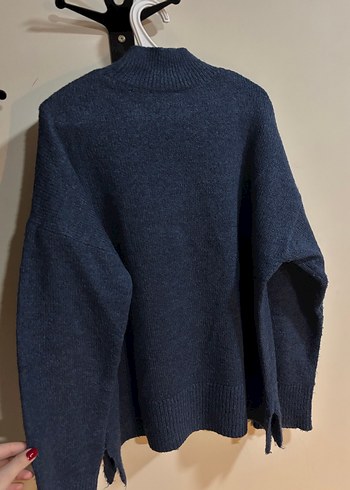 Kadın Lacivert Yün Yüksek Yakalı Triko Kazak - Görsel 3