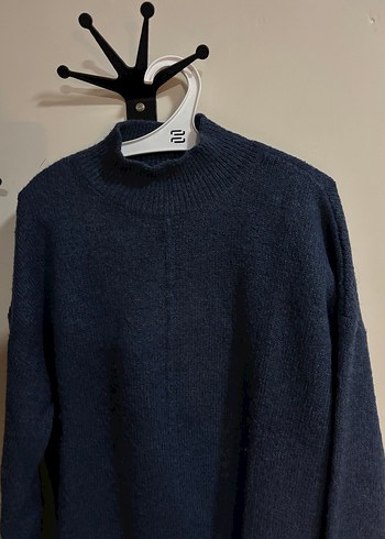 Kadın Lacivert Yün Yüksek Yakalı Triko Kazak - Görsel 2