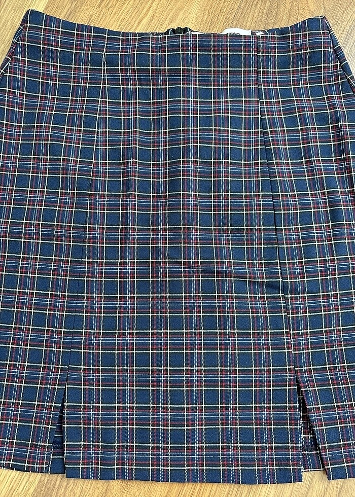 lacivert kareli etek - Görsel 2