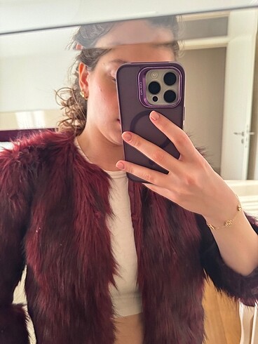 s Beden bordo Renk Stradivarius Peluş Kürk