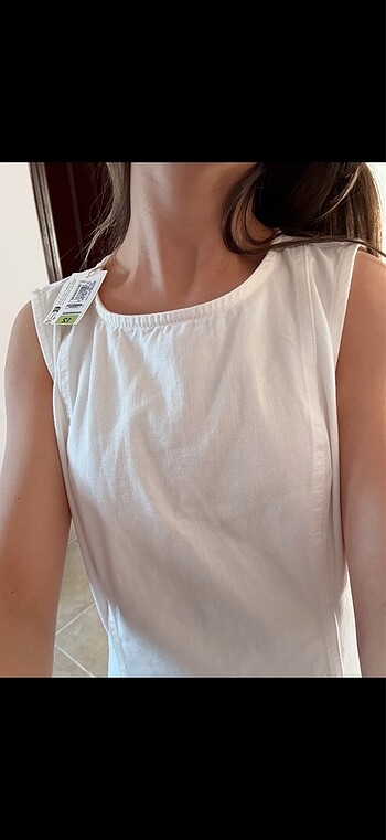 Saf Pamuklu Midi Denim Elbise