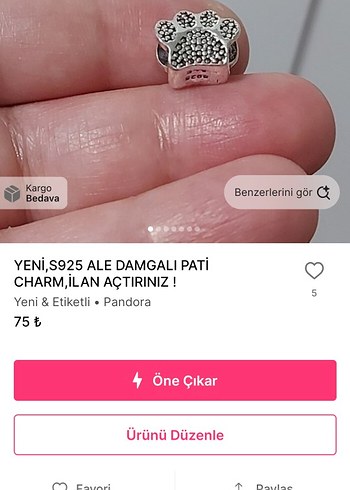 Beden pembe Renk Pandora Charm