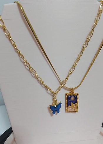 Beden altın Renk YENİ,ETİKETLİ KELEBEK ve TAROT KOLYE SET
