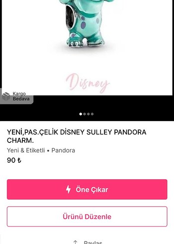 Pandora Paslanmaz Çelik Cartier Kelepçe ve SULLEY PANDORA CHARM