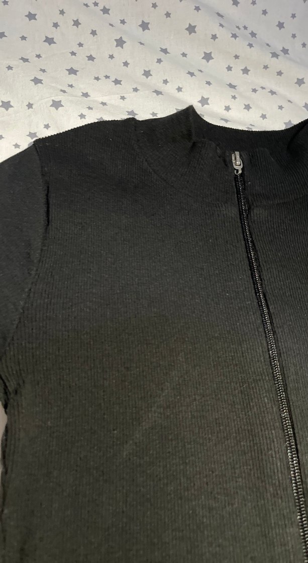 Kadın Fermuarlı Siyah Crop - Görsel 3