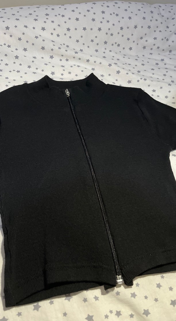 Kadın Fermuarlı Siyah Crop - Görsel 2