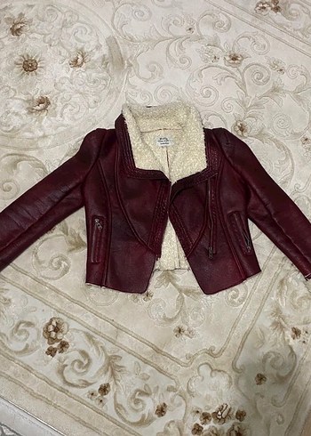 Bordo Kürklü Deri Kadın Ceket - Görsel 2