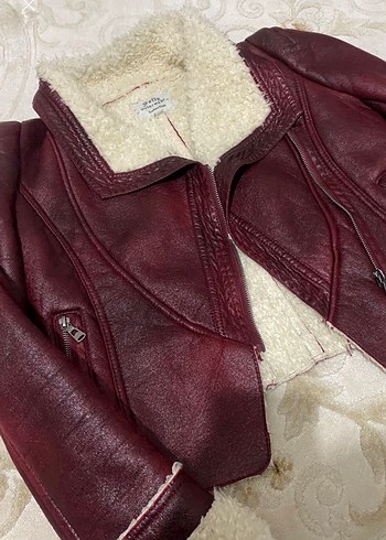 Bordo Kürklü Deri Kadın Ceket - Görsel 3