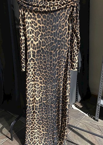 Kadın Leopar Desenli Madonna Yaka Elbise - Görsel 2