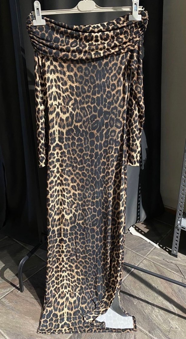 Kadın Leopar Desenli Madonna Yaka Elbise - Görsel 2