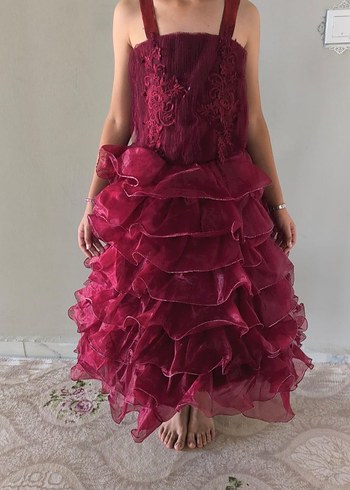 Bordo Nakışlı Çocuk Abiye