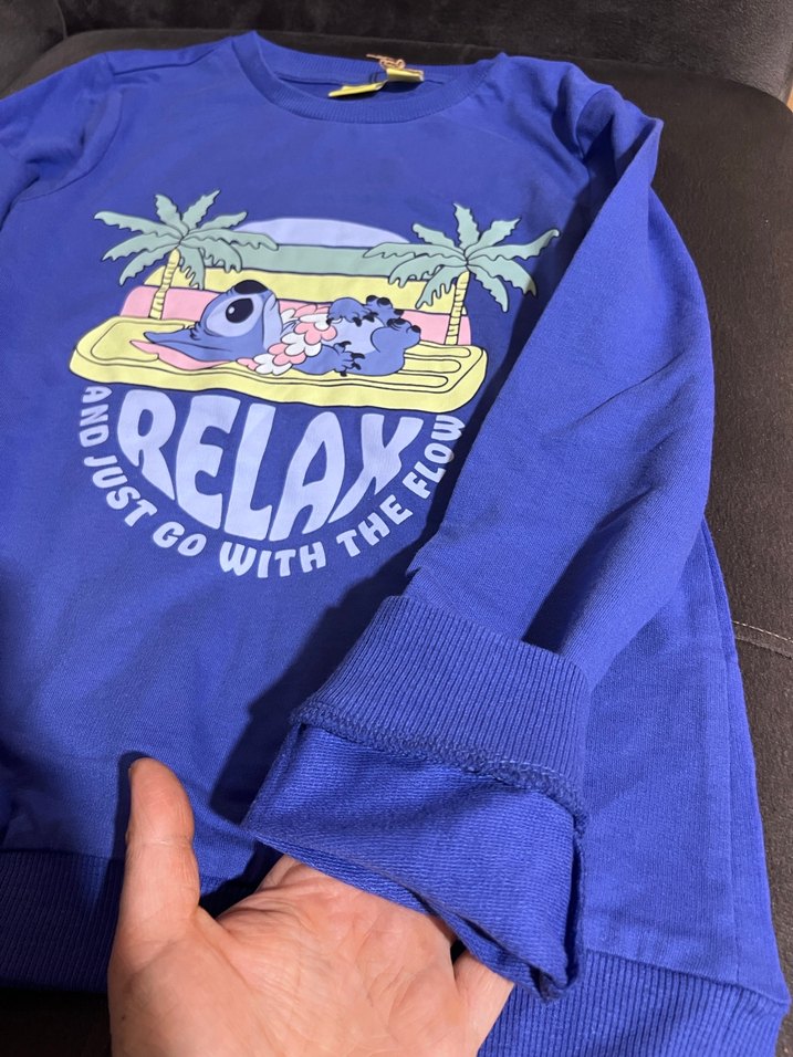 Mavi Baskılı Uzun Kollu Kız Tişörtü - Görsel 4