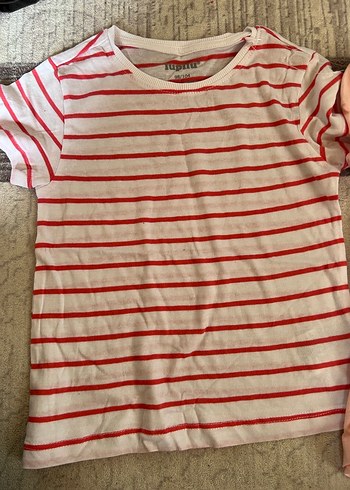 Kızlar için Pamuklu Pembe ve Çizgili Tişörtler - Görsel 2