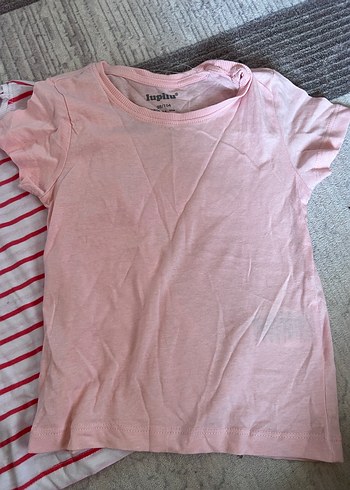 Kızlar için Pamuklu Pembe ve Çizgili Tişörtler - Görsel 3