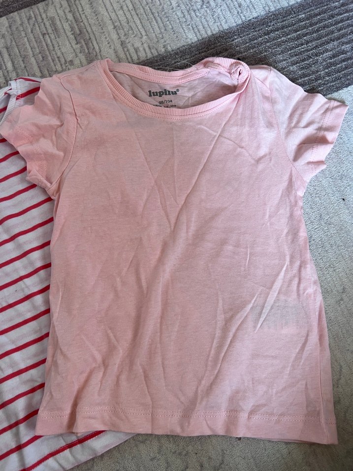 Kızlar için Pamuklu Pembe ve Çizgili Tişörtler - Görsel 3