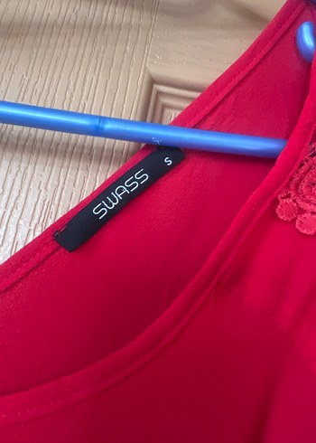 Uzun Kollu Dantel Detaylı Kırmızı Bluz - Görsel 5