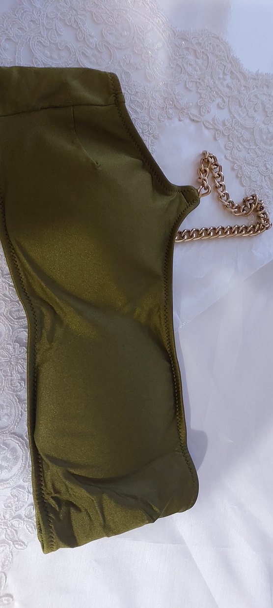 Zincir Detaylı Parlak Haki Kadın Vücut Zinciri - Görsel 2