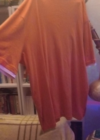 Oranj V-Yaka Kısa Kollu Bluz %100 Pamuk - Görsel 2