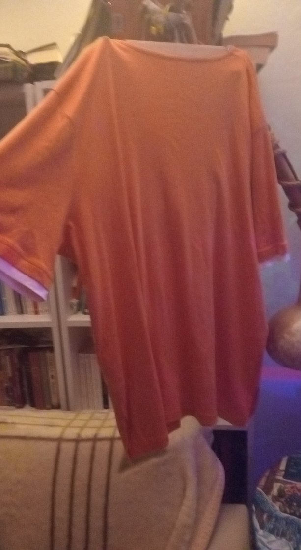 Oranj V-Yaka Kısa Kollu Bluz %100 Pamuk - Görsel 2