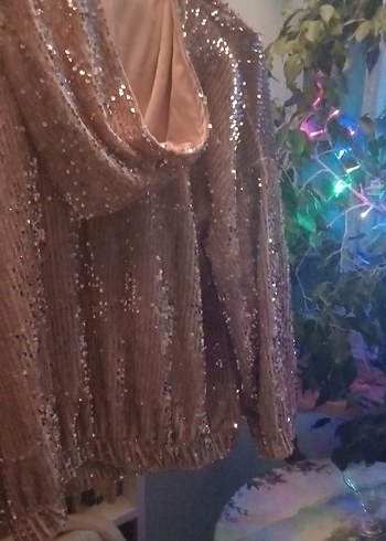 Pembe Parlak Uzun Kollu Kadın Bluz - Görsel 3