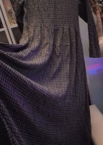 Düğmeli, Uzun, Bol Kesim Kahverengi Keten Elbise - Görsel 5