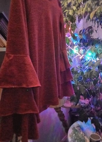 Bordo ispanyol Fırfırlı fakir Kollu Bluz - Görsel 2