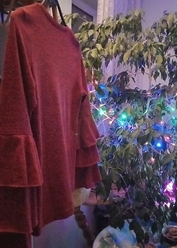 Bordo ispanyol Fırfırlı fakir Kollu Bluz - Görsel 4