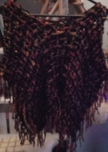 Kızlar için Bohem Kahverengi Örgü Panço - Görsel 3