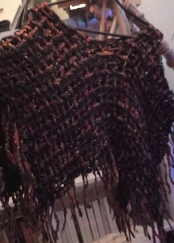 Kızlar için Bohem Kahverengi Örgü Panço - Görsel 4