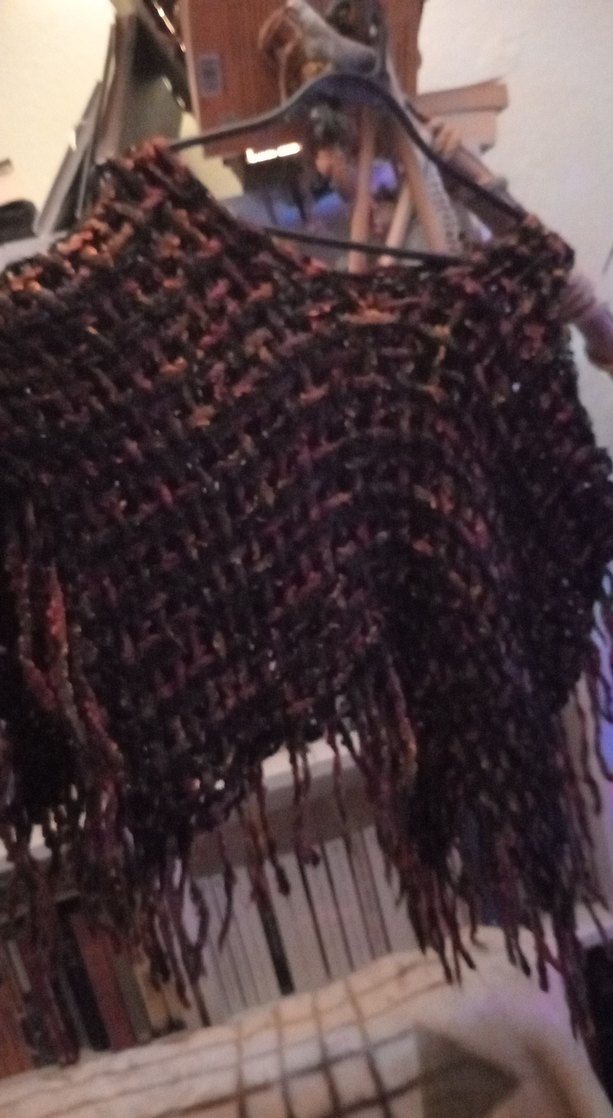 Kızlar için Bohem Kahverengi Örgü Panço - Görsel 4