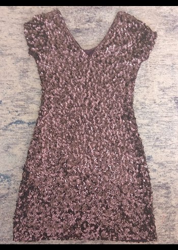 Bordo Payetli V Yaka Midi Abiye Elbise - Görsel 2