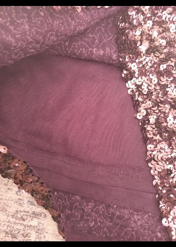 Bordo Payetli V Yaka Midi Abiye Elbise - Görsel 3